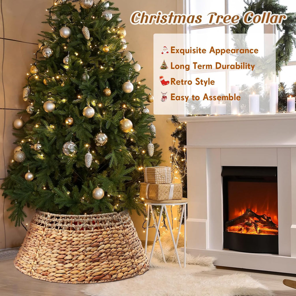 Christmas Tree Collar Woven Rattan Christmas Tree Base Cover Rustic Natural Seagrass and Water Hyacinth Wicker Skirt