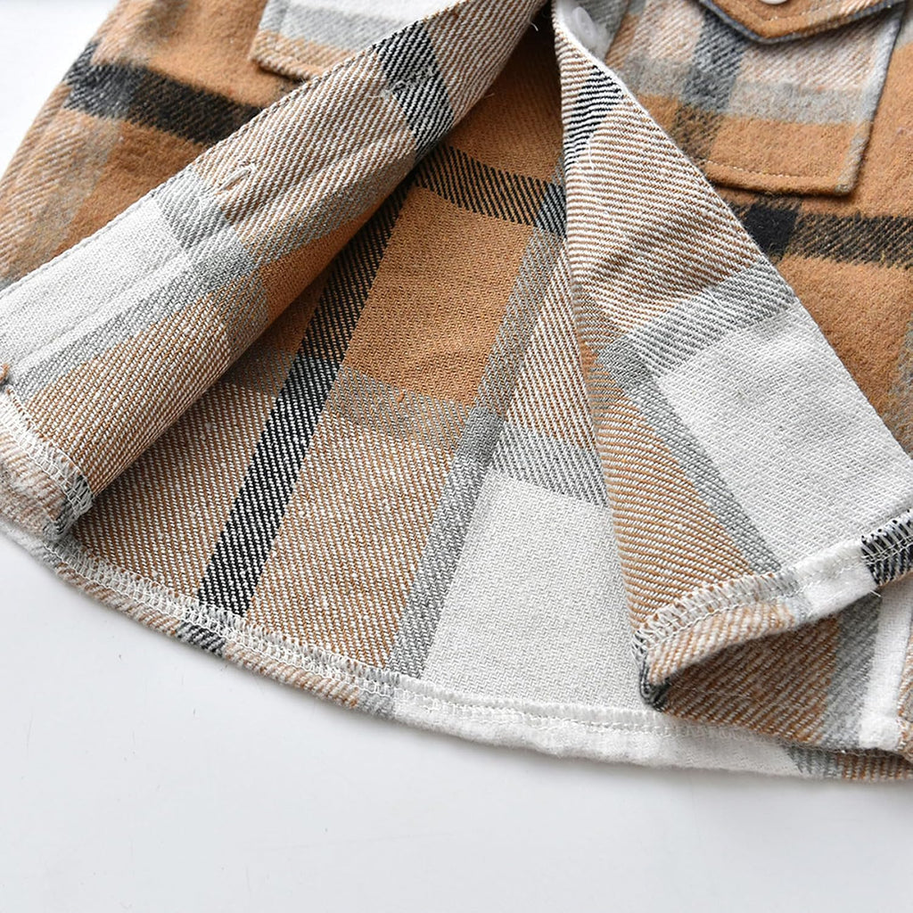 Toddler Boys' Girls' Flannel Plaid Shirt Button Down Long Sleeve Jacket Lapel Shacket Coat Tops Casual Outwear