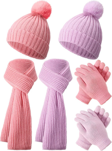 2 Sets Kids Winter Hat Gloves Scarf Set Girls Boys