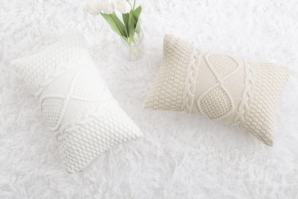 Cotton Knitted Beige Decorative Throw Pillow Covers Soft Cozy Outdoor Cushion Cases Luxury Modern Pillowcases for