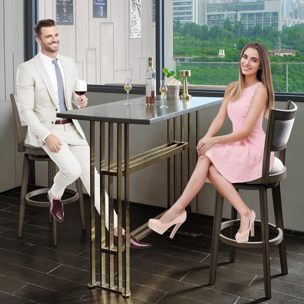 Swivel Bar Stools Set of 2, 30 Inch Bar Height Barstools, High Back Bar Stool with Solid Wood Legs & Wrap-Around