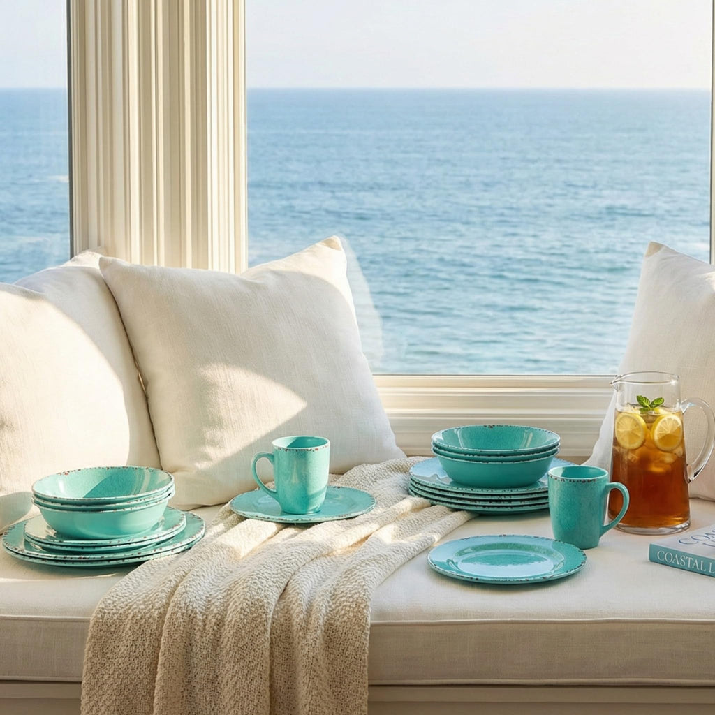 12PCS Melamine Dinnerware Sets, Turquoise Plates and Bowls Sets