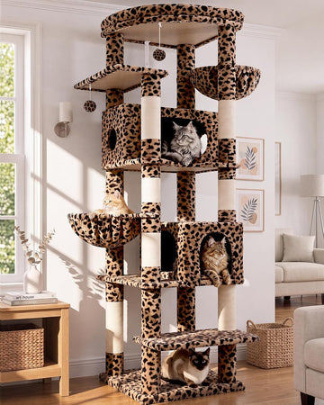 74in Leopard Heavy Duty Cat Tree Tower for Indoor Large Cat