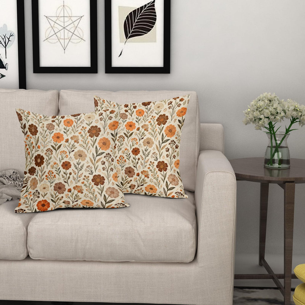 Vintage Floral Pillow Covers 24x24 Inch Set of 2 Rust Brown Orange Retro Country Flower Print Decorative Throw