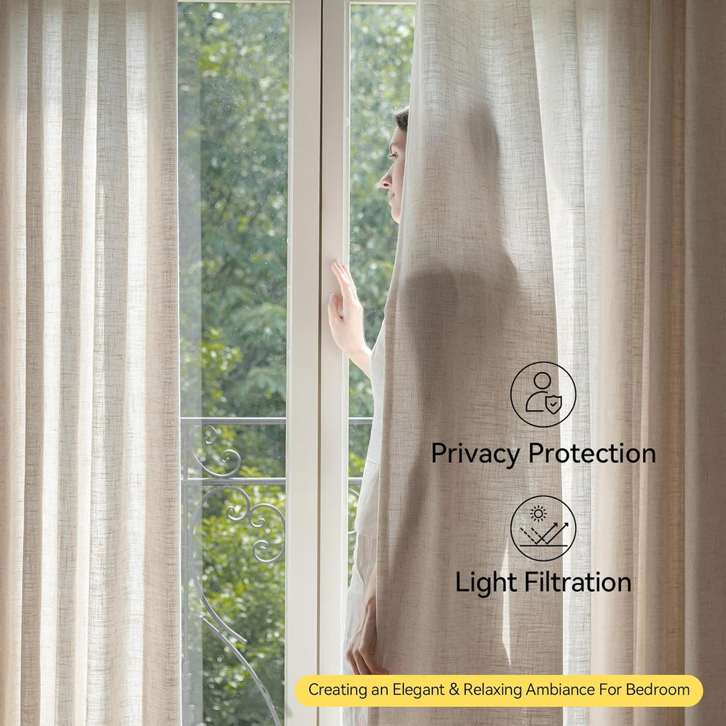 Liz Sheer Pinch Pleated Linen Curtains 102 Inches Long - Light Filtering Pleat Curtains, Window Curtains, Luxury