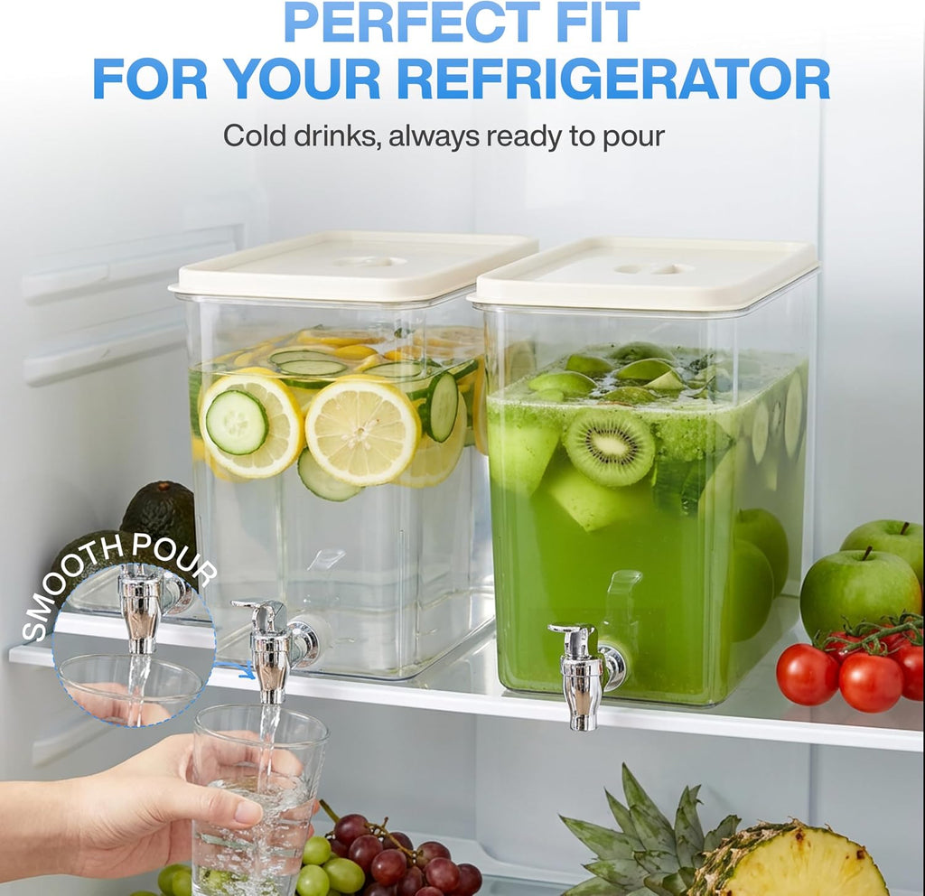 Drink Dispenser for Fridge (2 Gallon) Stackable Cube Design (2 Pack) - Set of 2
