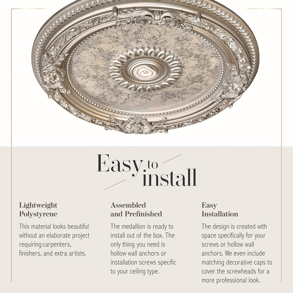 Petite Round Chandelier Ceiling Medallion or Fan Medallion, 24 Inches, Champagne