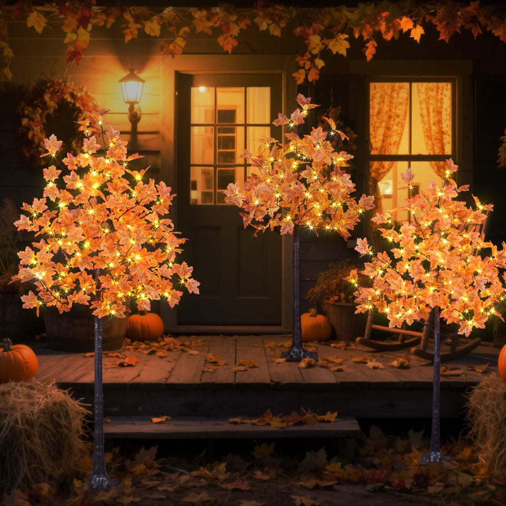 4+5+6FT Total Artificial Lighted Maple Tree Warm White Fall Decorations Indoor Outdoor, Orange