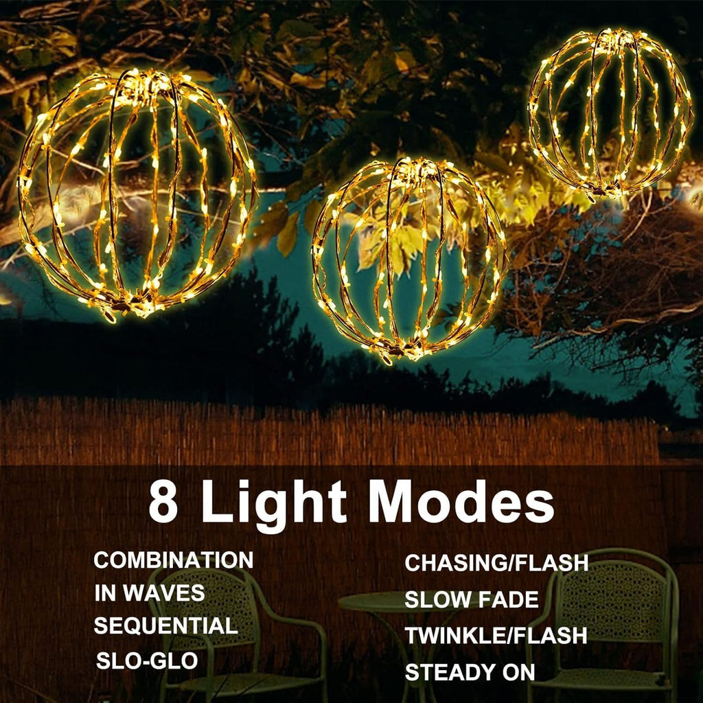 Set of 3 Christmas Light Balls Outdoor, 12/16/21 Inch Foldable Sphere Decor