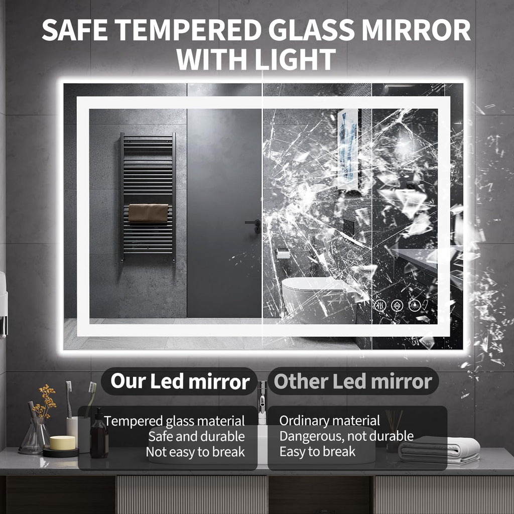 48x32 LED Bathroom Mirror with Light, Anti-Fog, 3 Colors