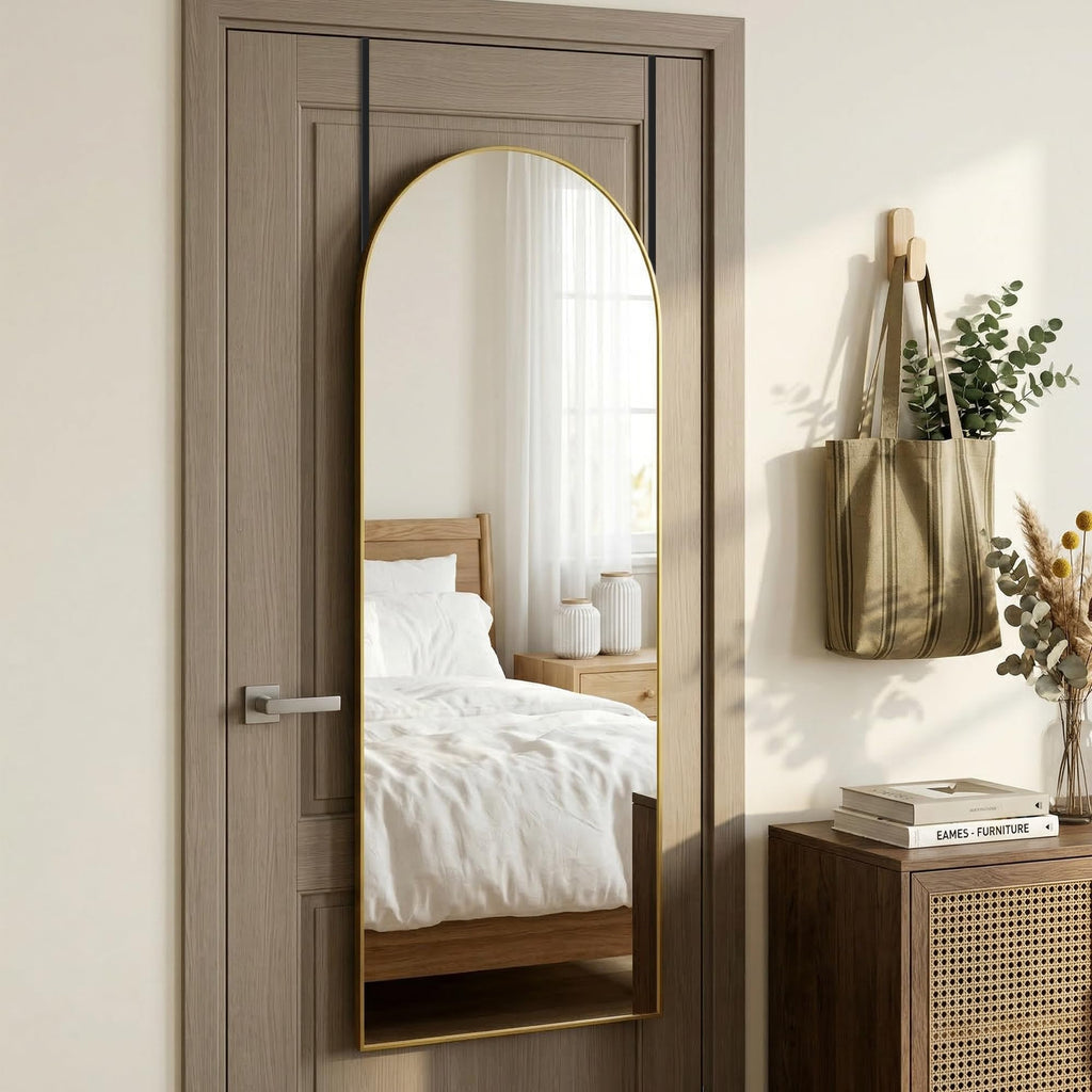 58"x20" Over The Door Mirror, Full Length Mirror with Stand, Gold