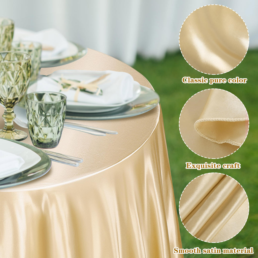4Pack Round Satin Tablecloth 120 Inch Champagne Overlay Table Cover