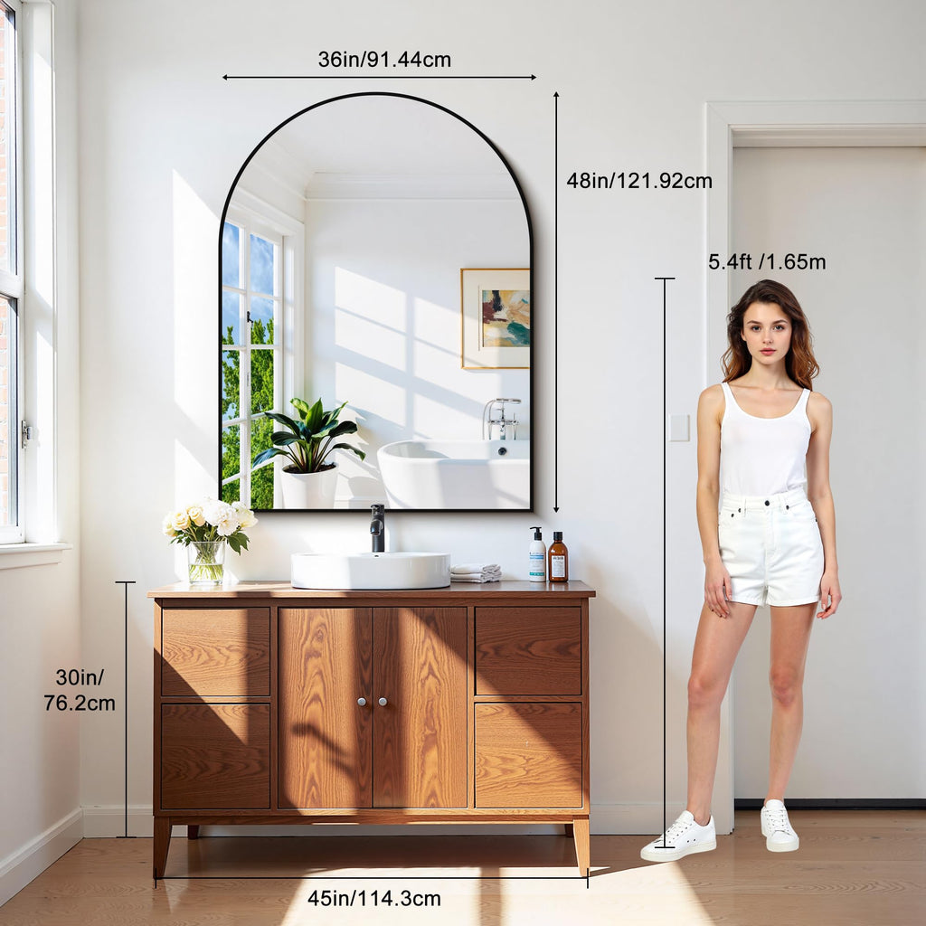 Arched Wall Mirror, 36"x48" Black Arched Mirror