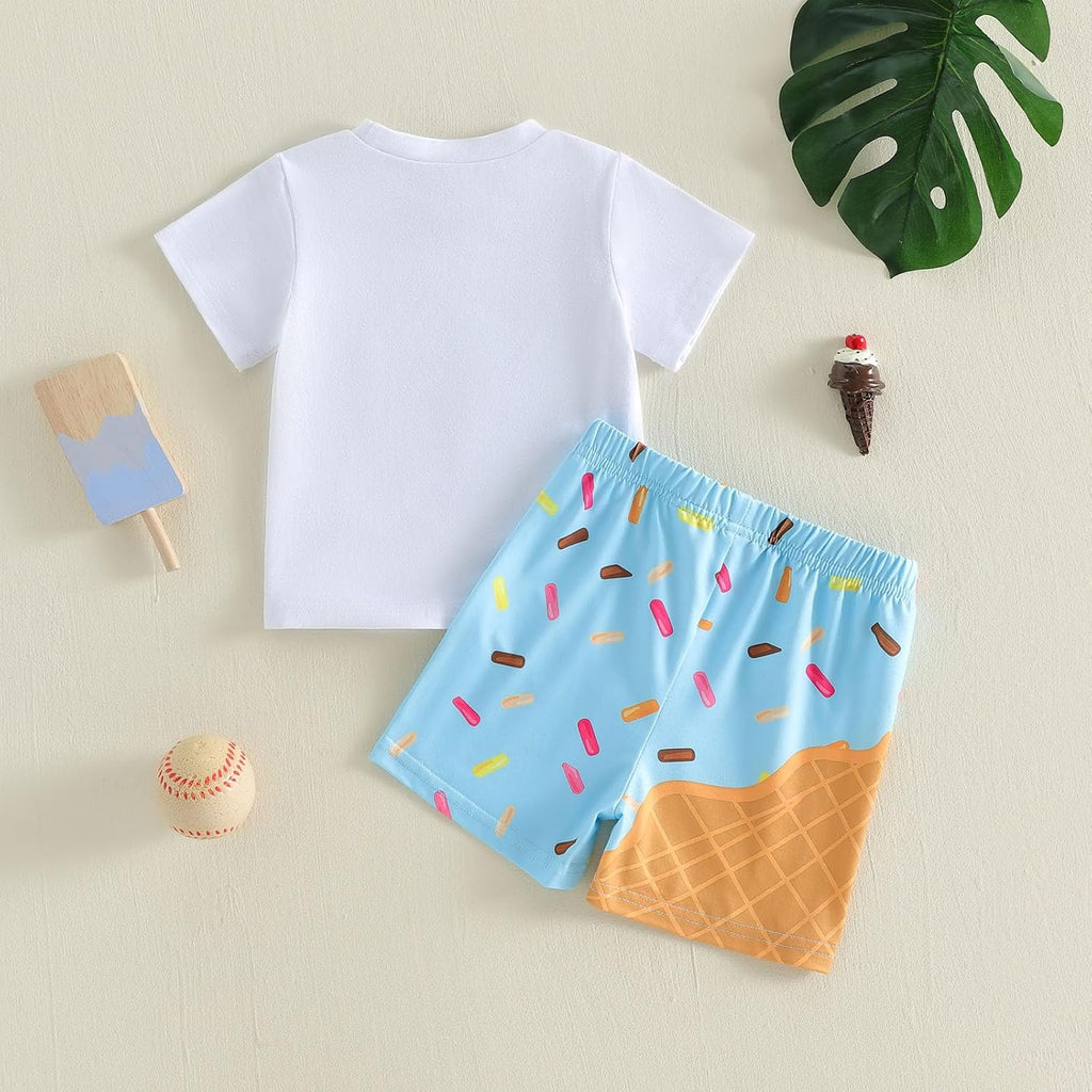 Toddler Baby Boy Summer Outfits Short Sleeve Ice Cream Baseball T-Shirt with Shorts 2Pcs Casual Clothes Set