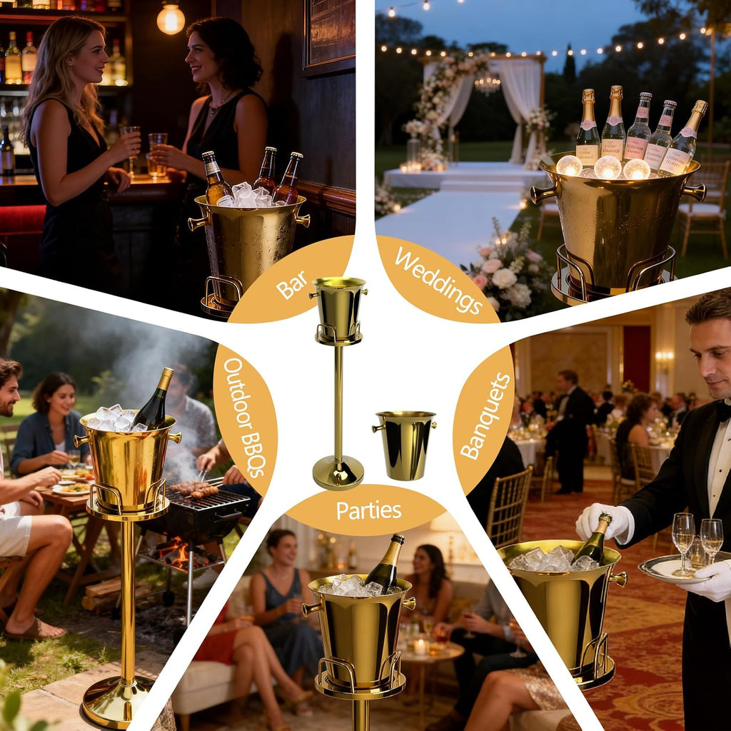 Champagne Bucket with Stand, Standing Ice Buckets 5L(Gold 1Pack)