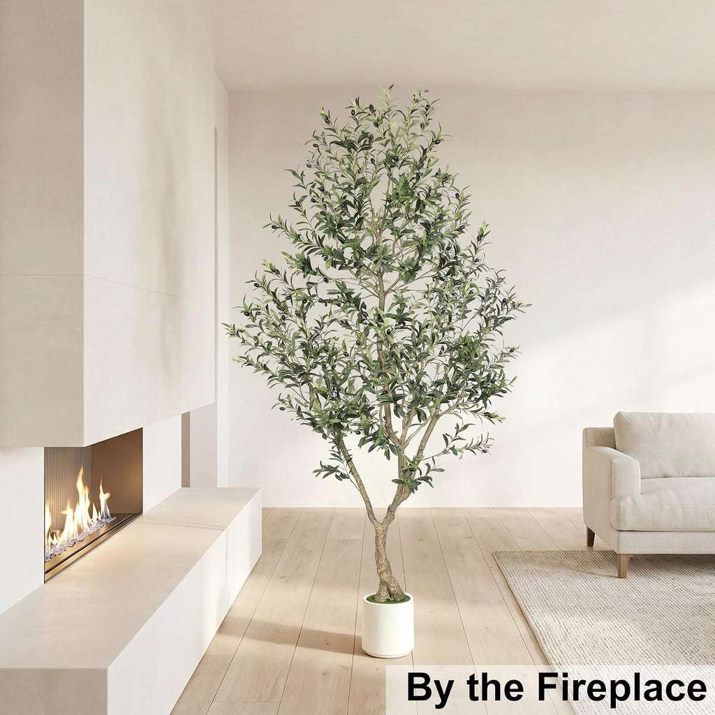 Faux Olive Tree 8ft with Sturdy White Planter, Fake Olive Tree 8ft