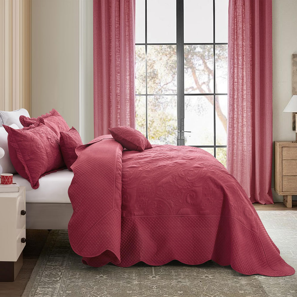 Oversized Alaskan King Bedspreads 138x122, Paisley, Wine Red