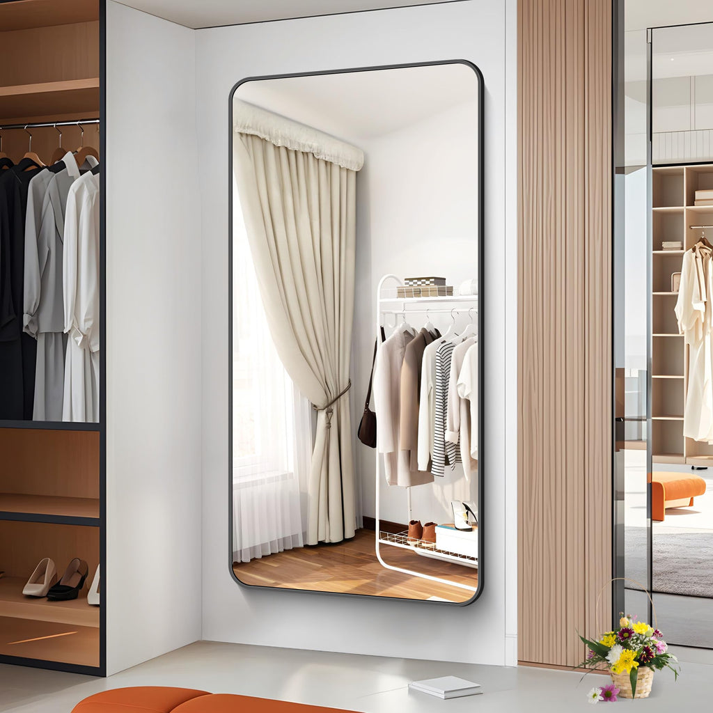 72x36 inch Large Bathroom Mirror,Black Rectangle Mirror,Wall Mounted Bathroom Frame Vanity Mirror with Round Corner