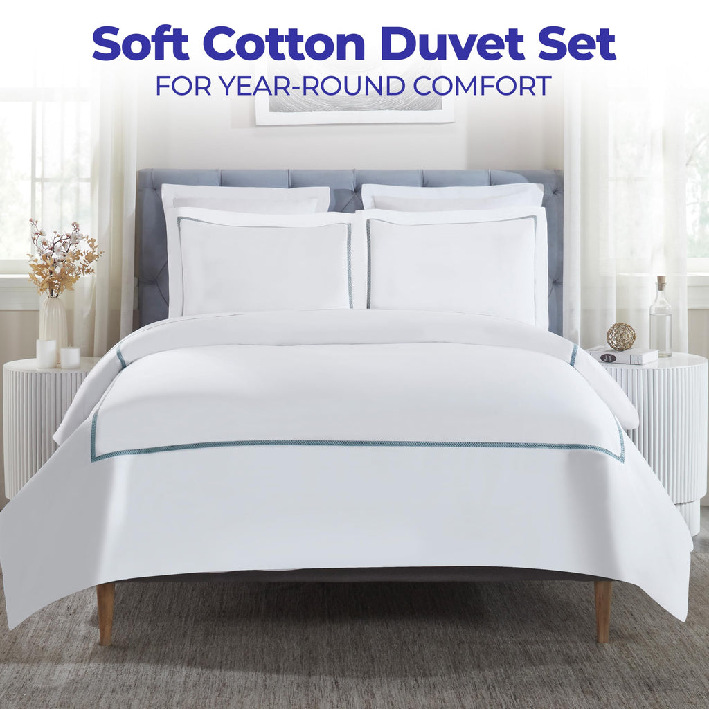 Embroidered Cotton Bed Sheet Set, 1 Elastic Deep Pocket Fitted Sheet, 1 Flat Sheet, 2 Pillowcases, Daily Soft Sheets