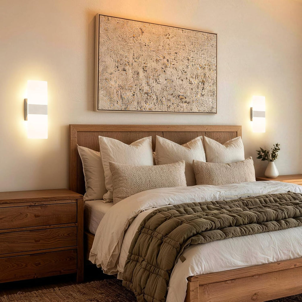 Modern LED Wall Sconce Set of 2, 10W Hardwired Ultra-Slim Light | 11.4" Brushed Nickel 3000K Warm White Indoor Wall