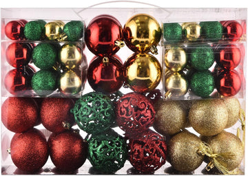 Christmas Balls Tree Ornaments Set, Shatterproof Xmas Decorations Set with Reusable Hand-held Gift Package - Set of 100