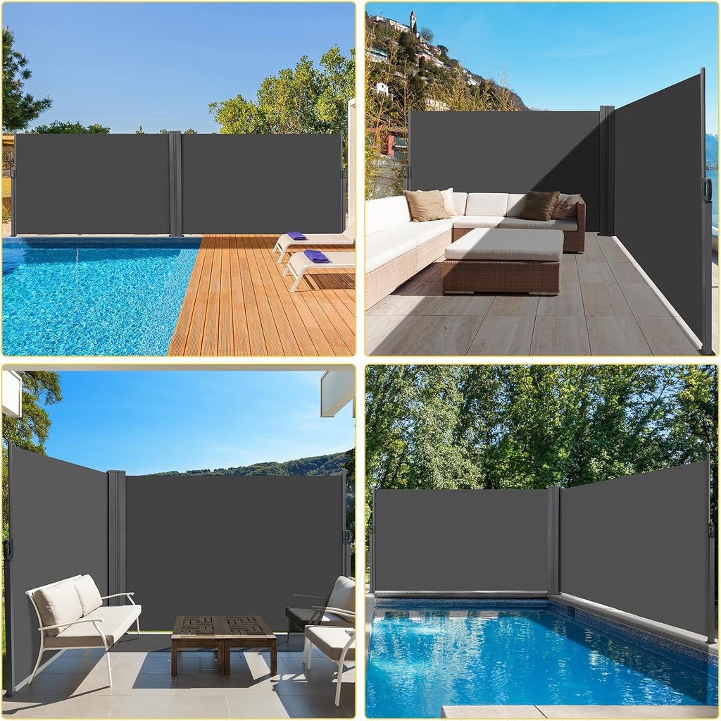 236" x 71" Retractable Side Awning, Patio Privacy Screen | UV Resistant Waterproof Patio Retractable Side Screen for