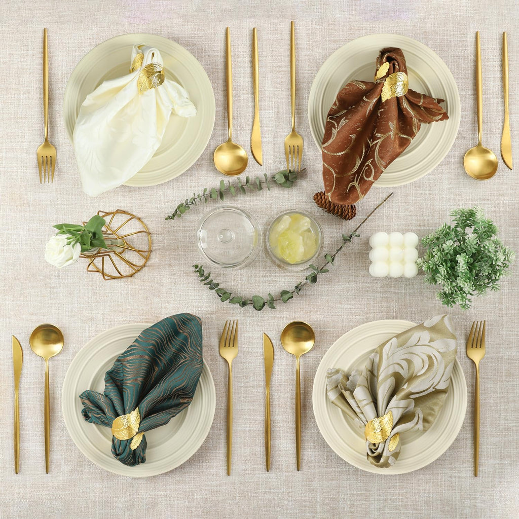 Gold Napkin Rings, Solid Metal Laurel Leaf Table Decor - Set of 12