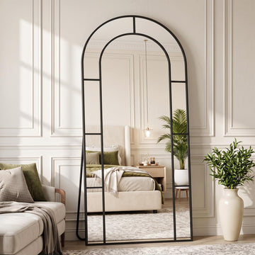 71" x 32" Full Length Mirror, Floor Mirror Arched Window Decorative Mirror, Metal Framed Decor Farmhouse Floor