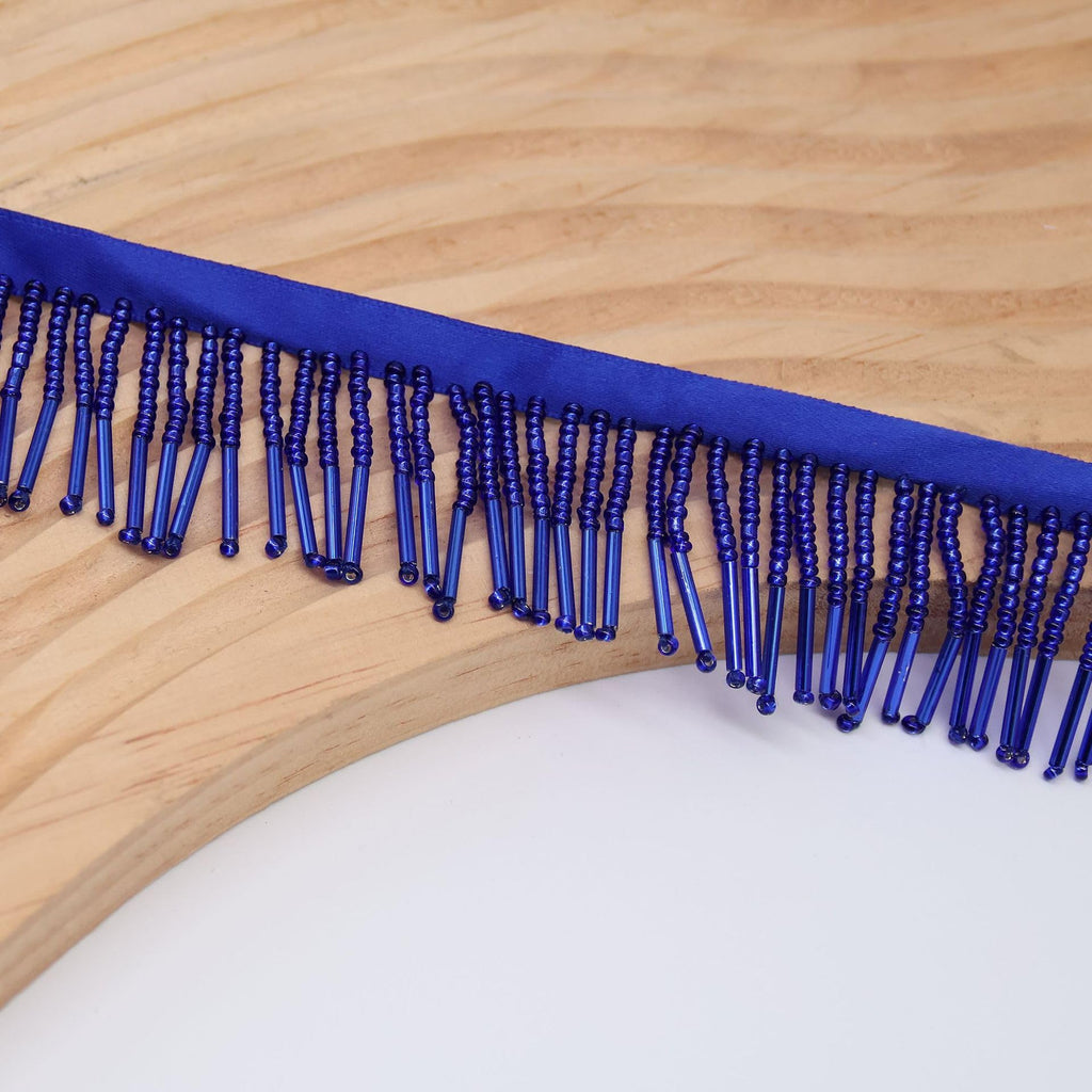 Beaded Fringe Trim Glass Beads Trim Tassels Ribbon Tassel Chain for Clothing Accessories DIY Decoration (Blue) - 2 Yards