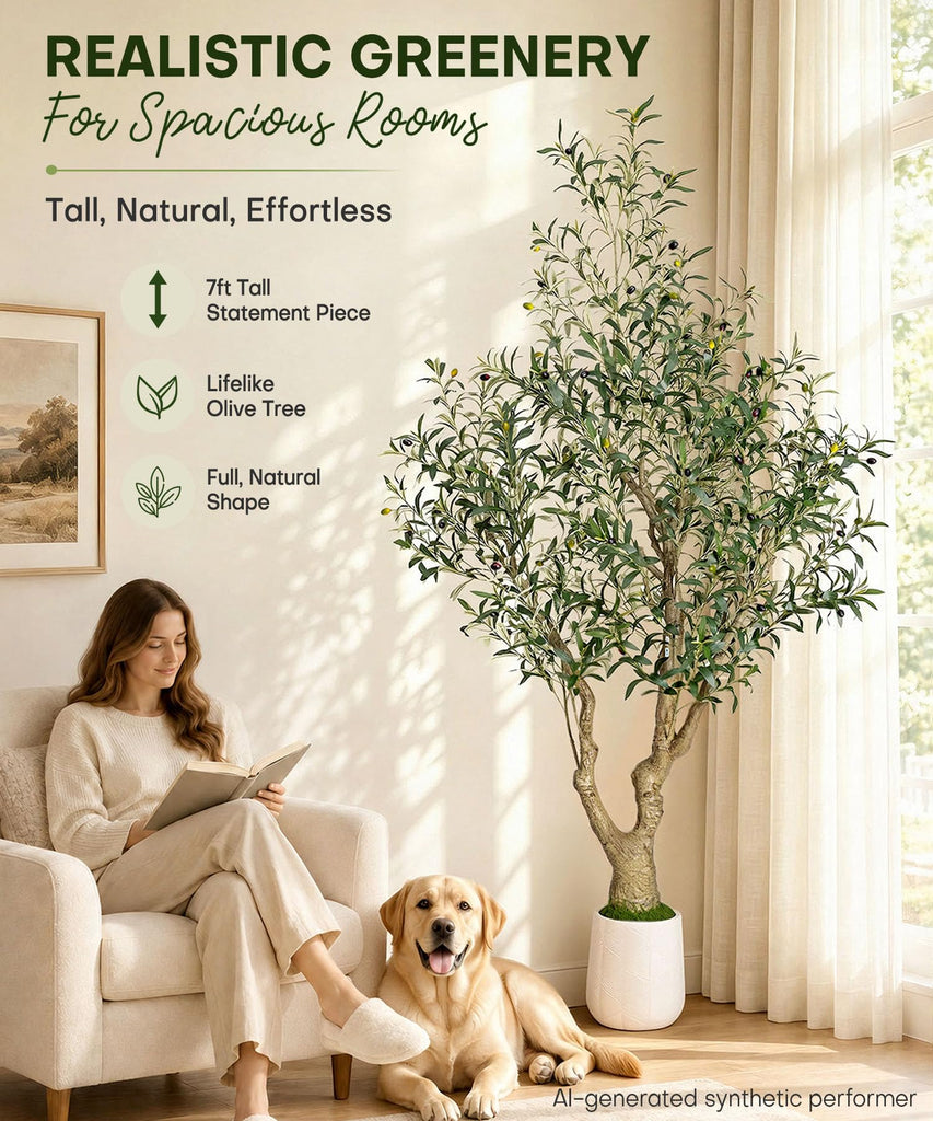 7ft Artificial Olive Tree: Large Lifelike Plant