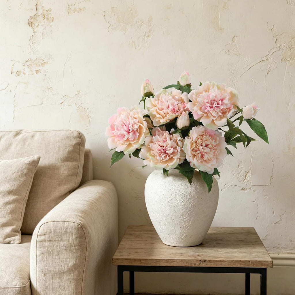 Real Touch Artificial Peonies,Champagne Pink Faux Silk Flowers - Set of 5