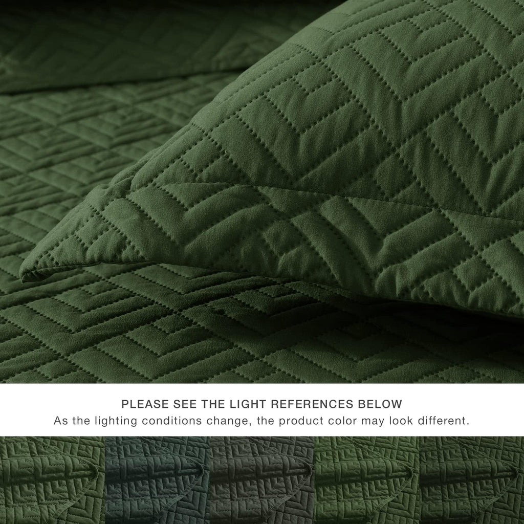 Quilt Set Full Quilts Queen Olive Green 3 Piece,Lightweight Soft Coverlet Modern Style Squares Pattern Bedspread