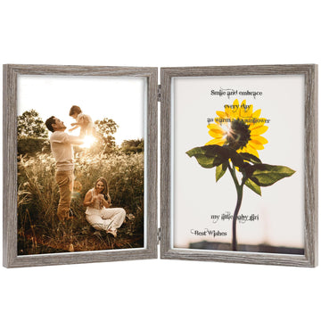 8x10 Picture Frame Double Frame Shadow Box with Glass Front Wood Grey