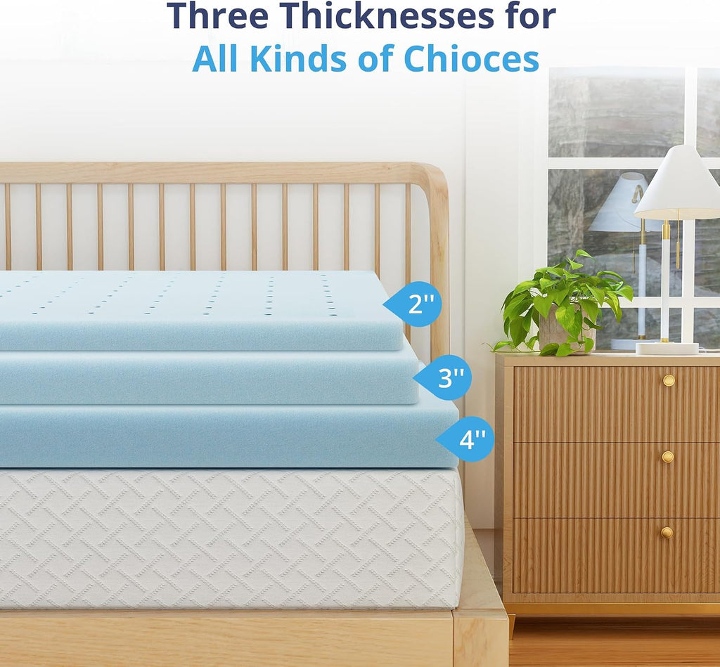 3 Inch King Memory Foam Mattress Topper- Cooling Gel Infused | Pressure Relieving Pad in a box, Dorm Room Essentials