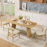 71" Modern Dining Table for 6, Rectangle Wood Kitchen & Dining Room Table, Solid Rubberwood Frame, Bentwood Legs, Oak
