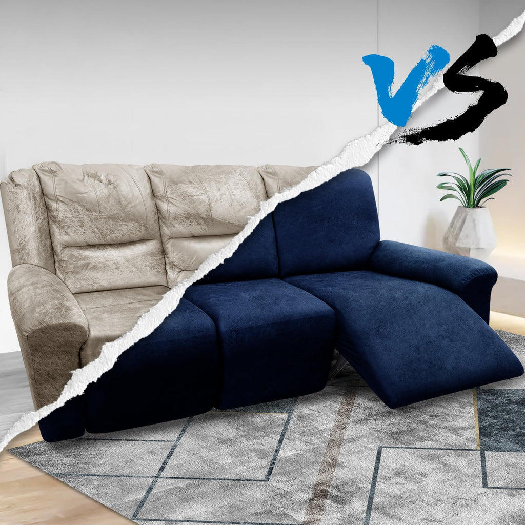 Couch Cover 8-Pieces Sofa Covers Washable Recliner Sofa Covers 3 Seater Leather Look Recliner Slipcovers with Pockets