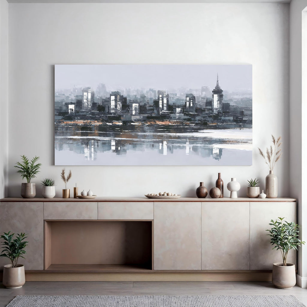 Black And White City Wall Decor 24"x48" Abstract Wall