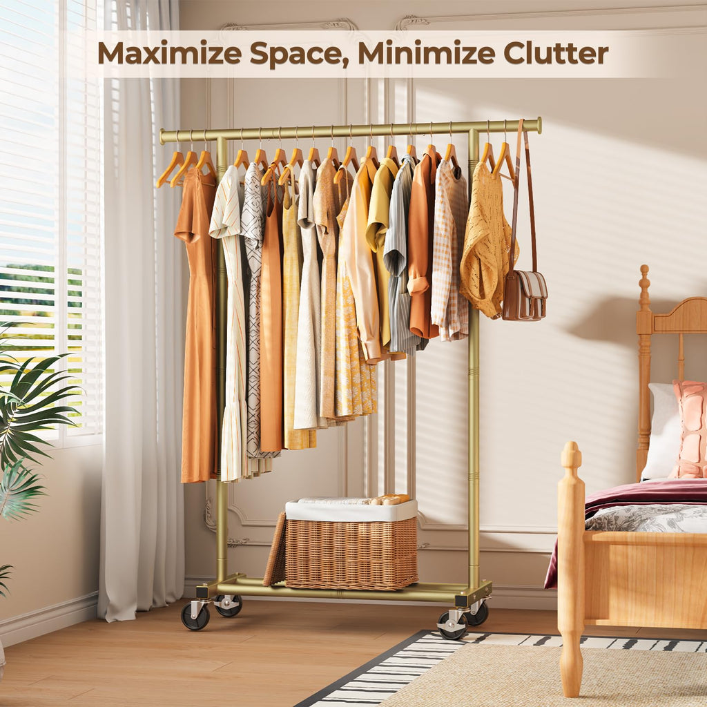 Clothes Rack, Clothing Rack for Hanging Clothes, Rolling Garment Rack Sturdy Coat Rack Portable Wardrobe Rack Metal
