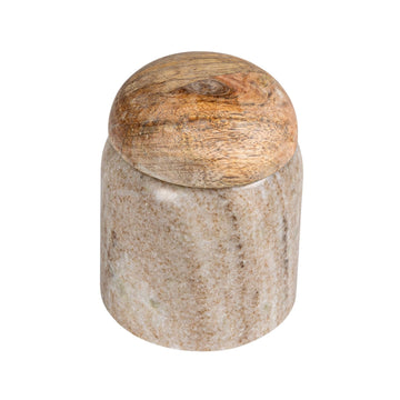 Modern Marble Canister with Wood Lid, Natural