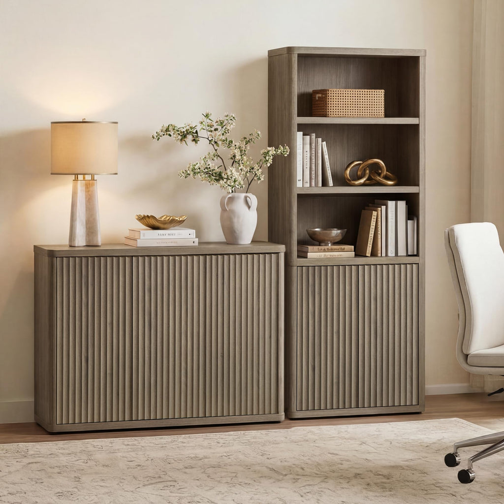 Buffet Cabinet with Storage Sideboard with 6 Doors Modern 93.2" Credenza Fluted Buffet Table Media Console Cabinet