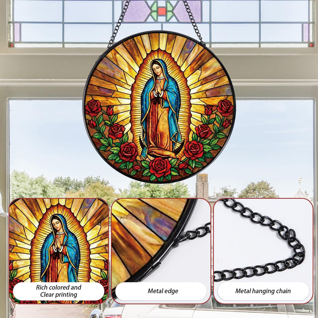 Virgen Guadalupe Stained Glass 8 Inch Religious Decor