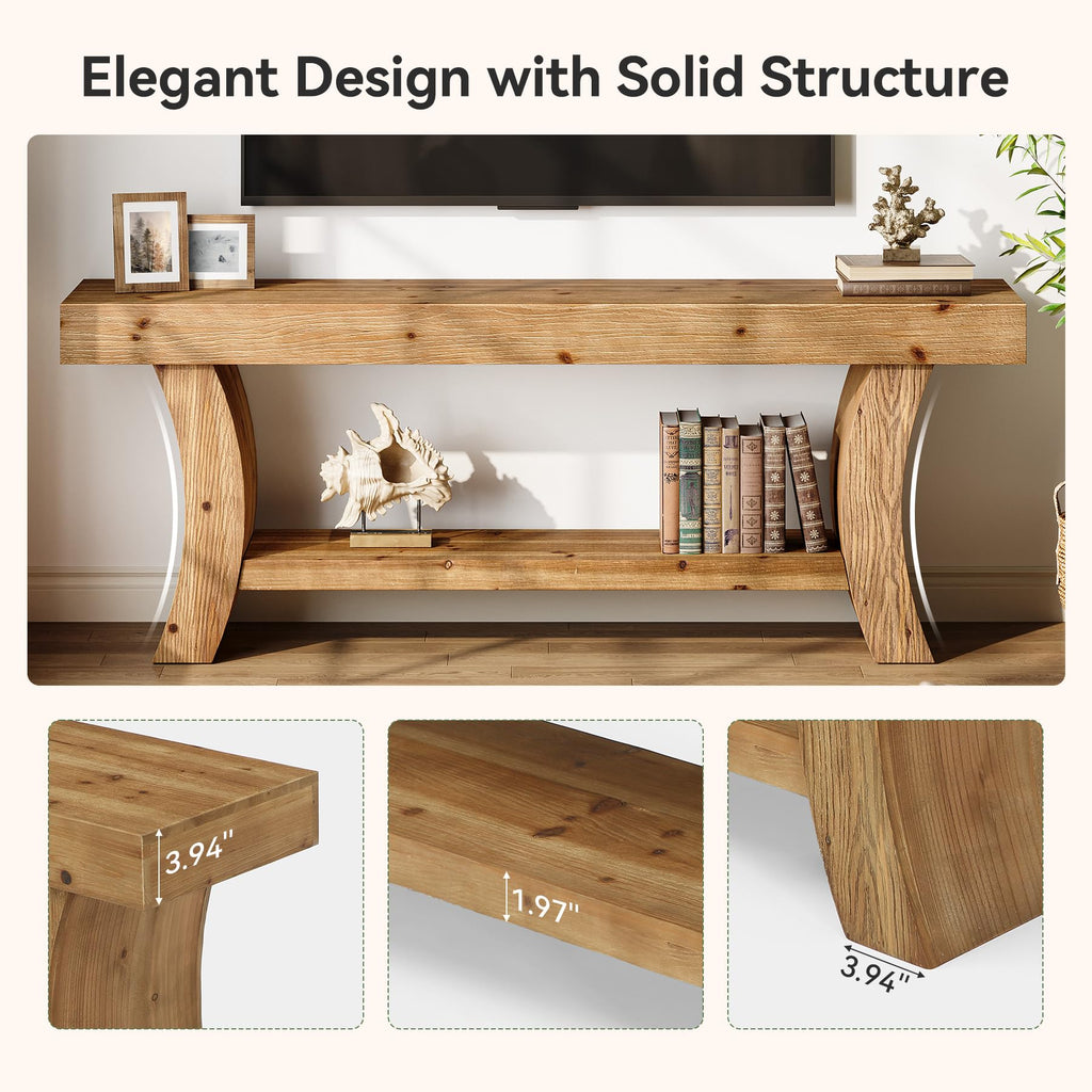 63" Solid Wood TV Stand for 55/60/65/75" TVs, Farmhouse TV Console, Low Entertainment Center with Storage