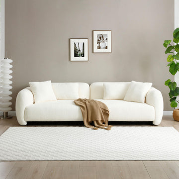 110.23'' Cloud Sofa, Comfy Teddy Boucle Fabric Curved Couch, Oversized Modern Upholstered Sectional Sofa Couch with 4