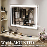 Vanity Mirror with Lights 32"x22", Lighted Makeup Mirror, Large Vanity Mirror, Touch Sensor with 3-Color Lighting, USB