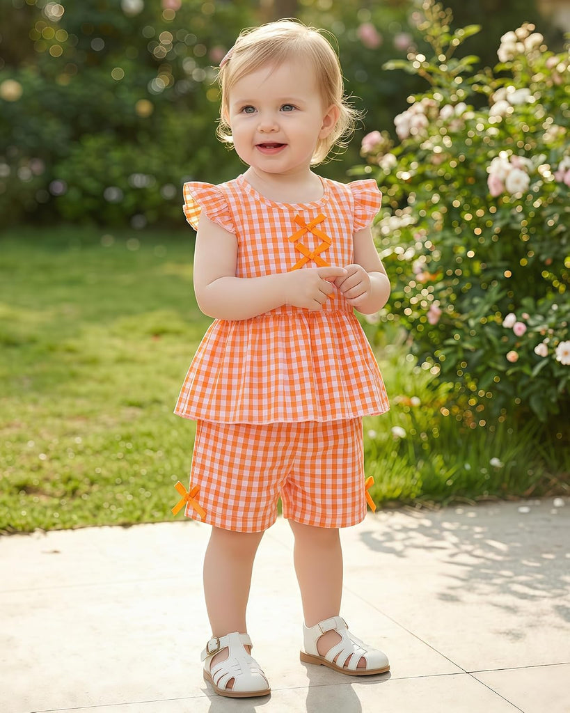 Toddler Baby Girl Summer Clothes Cotton Ruffled Sleeve Shirt Tops and Shorts Set Outfits