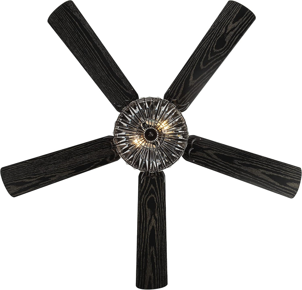 52" Glam Double-Lit LED Ceiling Fan with Clear K-9 Crystal Caged Lights - Reversible Blades (Mahogany/Antique Black)