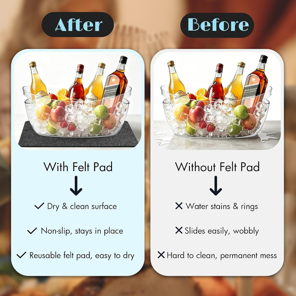 Ice Buckets for Parties 5.5L Large Clear Acrylic Beverage Tubs with 2 Scoops 2 Felt Mats, Champagne Buckets - Set of 2