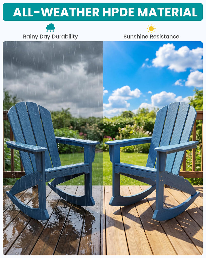 Outdoor HDPE Adirondack Rocking Chairs, All-Weather, Navy, 2PCS
