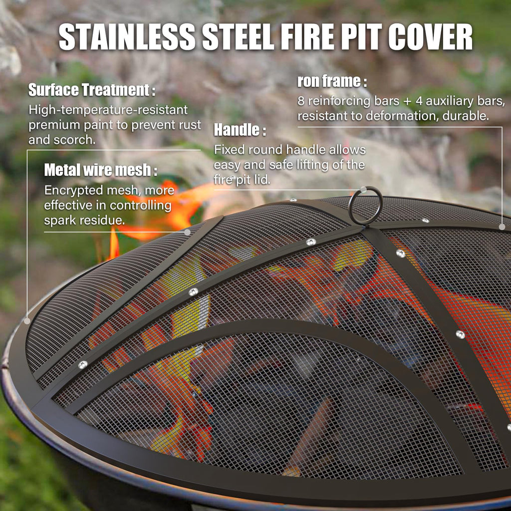 ARC Fire Pit Spark Screen, 36 Inch with Handle & Poker
