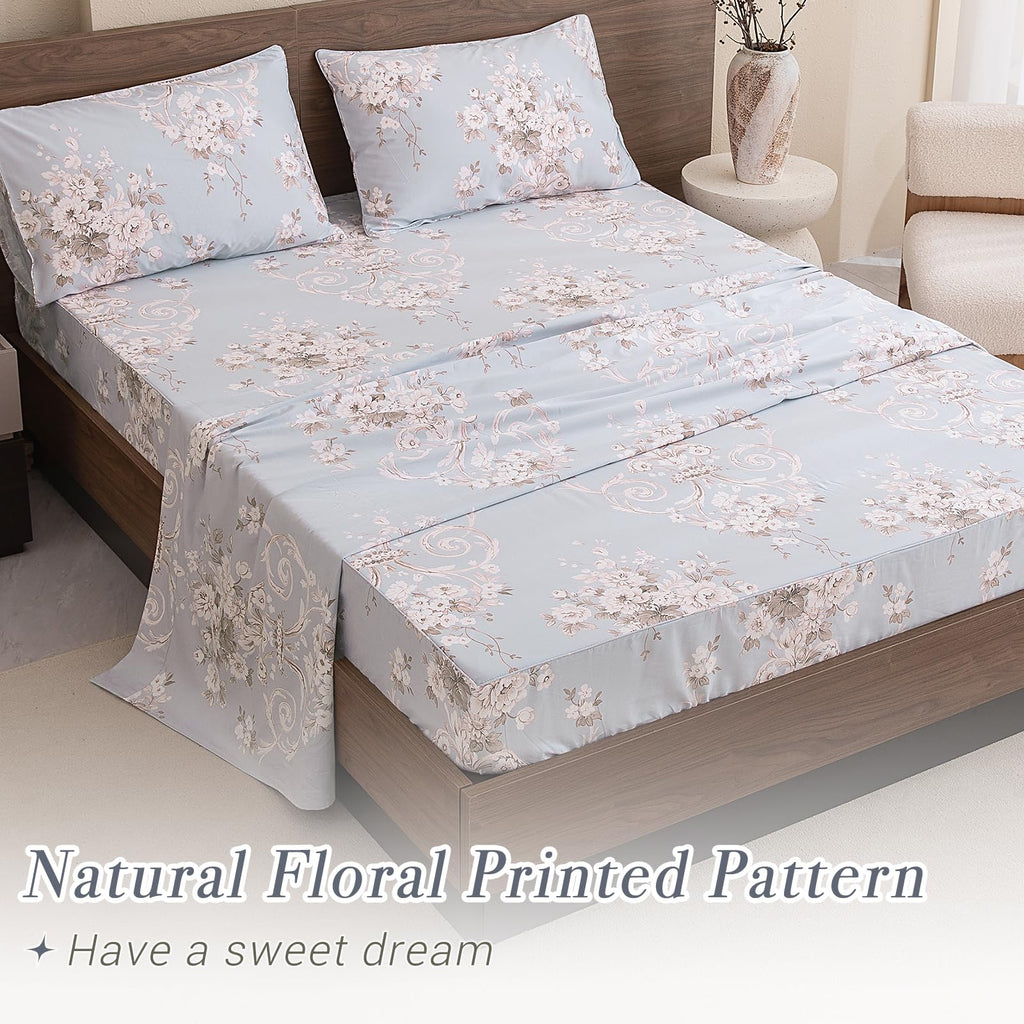 Shabby Floral Print King Size Bed Sheets Set Luxury Bedding Collections 100% Egyptian Cotton Deep Pocket Bedsheets